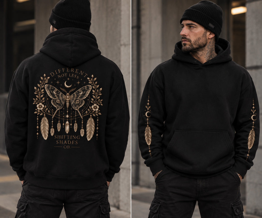 Moth Graphic Organic Hoodie — Skin Diversity Apparel | Shifting Shades Co.
